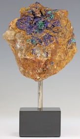 GEOLOGICAL AZURITE CLUSTER ON BLACK MARBLE BASE