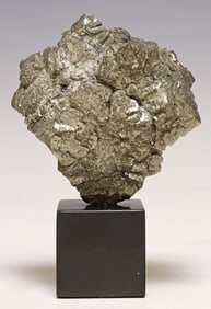 GEOLOGICAL PYRITE CLUSTER ON BLACK MARBLE BASE