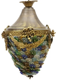 GILT METAL & COLORED GLASS 1-LIGHT HANGING CHANDELIER