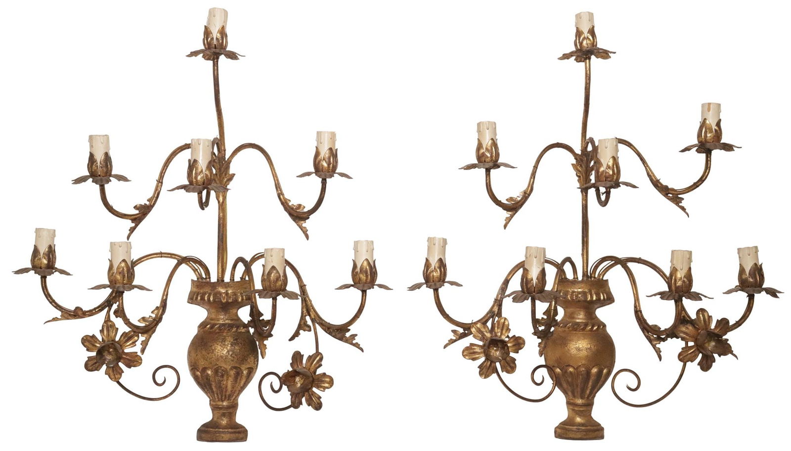 (2) ITALIAN FLORAL GILT IRON 8-LIGHT WALL SCONCES (1 of 4)