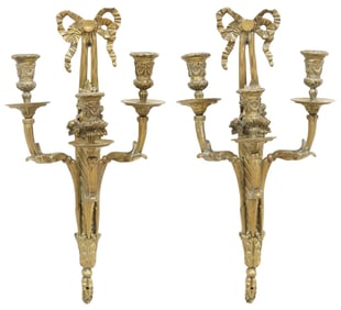 (2) FRENCH LOUIS XVI STYLE ORMOLU 3-LIGHT WALL SCONCES