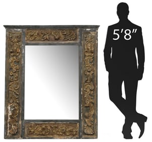 BAROQUE STYLE CARVED & PAINTED PARCEL-GILTWOOD MIRROR, 57" X 49"