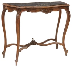 LOUIS XV STYLE MARBLE-TOP CARVED WALNUT CONSOLE TABLE