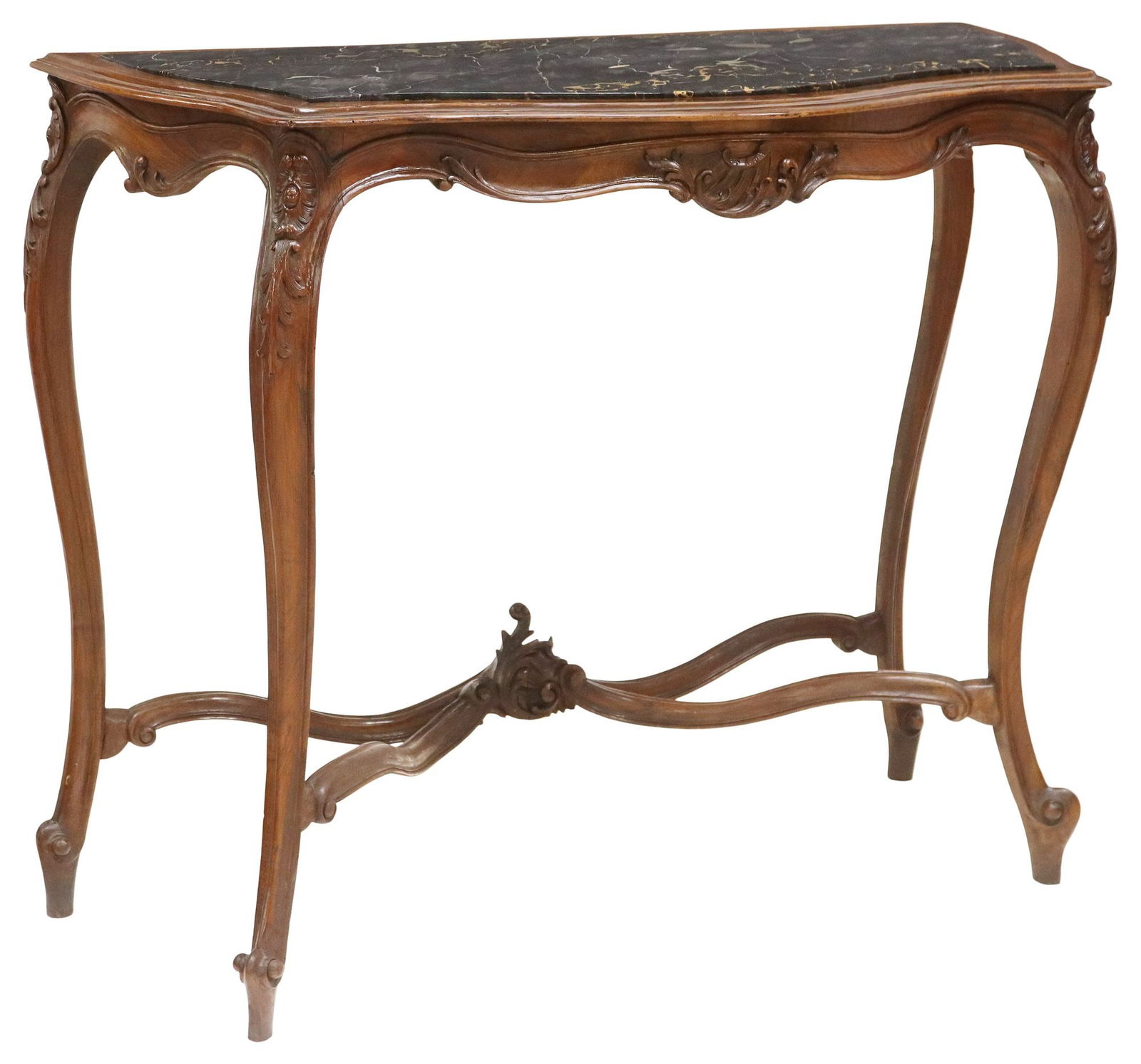 LOUIS XV STYLE MARBLE-TOP CARVED WALNUT CONSOLE TABLE (1 of 4)