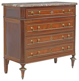 FRENCH LOUIS XVI STYLE MARBLE-TOP MAHOGANY COMMODE