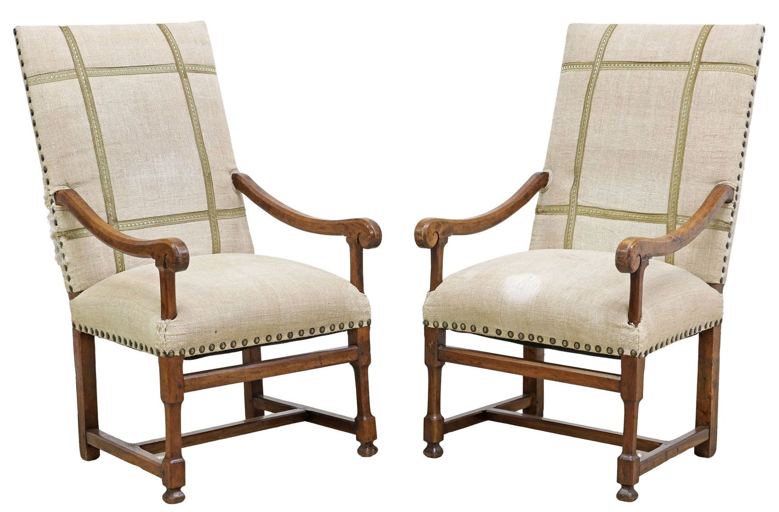 (2) FRENCH LOUIS XIV STYLE UPHOLSTERED HIGHBACK FAUTEUILS (1 of 4)
