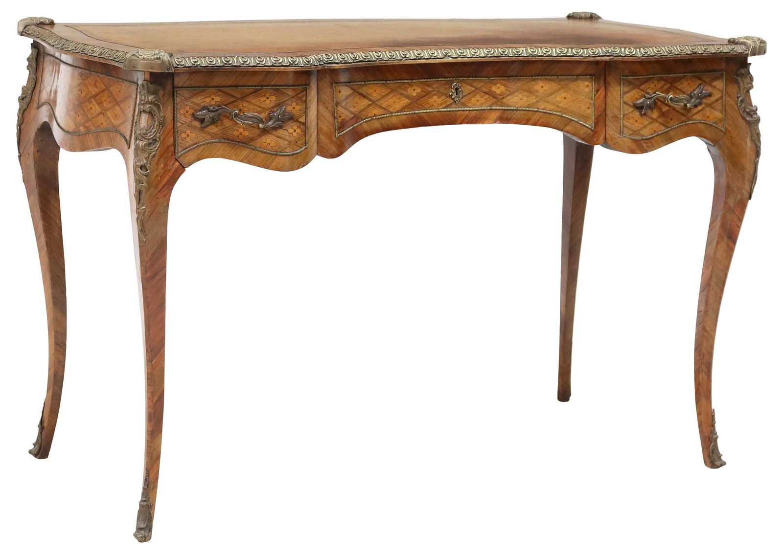 LOUIS XV STYLE LEATHER-TOP INLAID BUREAU PLAT (1 of 5)