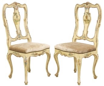 (2) VENETIAN PAINTED & LACCA POVERA DECORATED SIDE CHAIRS