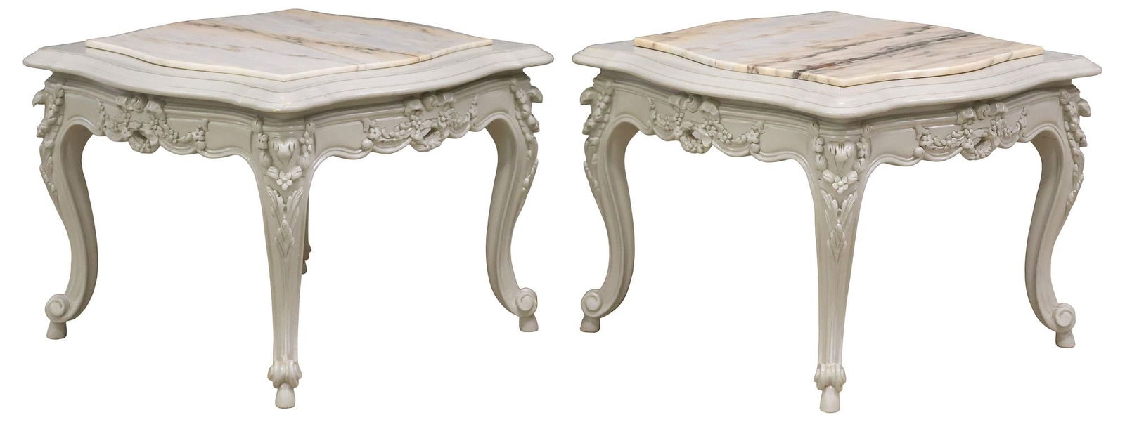 (2) LOUIS XV STYLE MARBLE-TOP GRAY-PAINTED SIDE TABLES (1 of 4)