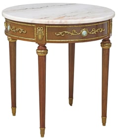 LOUIS XVI STYLE MARBLE-TOP METAL-MOUNTED SIDE TABLE