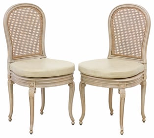 (2) LOUIS XV STYLE GREY-WASHED CANE SIDE CHAIRS