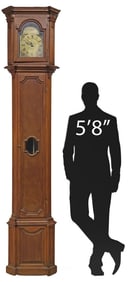 FRENCH MORBIER CARVED OAK LONGCASE CLOCK, 102"H