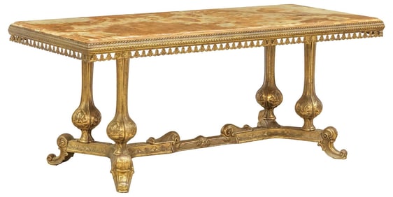 FRENCH RECTANGULAR ONYX-TOP BRASS COFFEE TABLE