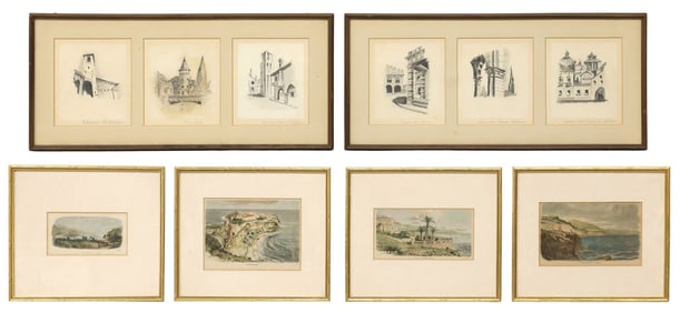 (6) DRAWINGS & HAND-COLORED PRINTS VIEWS OF ITALY & MONACO