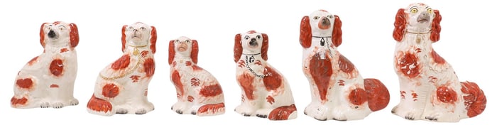 (6) ENGLISH VICTORIAN STAFFORDSHIRE MANTEL DOGS
