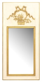 FRENCH LOUIS XVI STYLE PARCEL-GILTWOOD PAINTED TRUMEAU MIRROR
