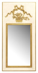 FRENCH LOUIS XVI STYLE PARCEL-GILTWOOD PAINTED TRUMEAU MIRROR