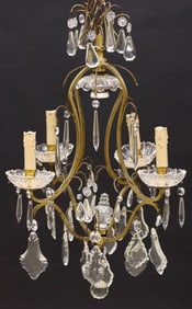 ITALIAN BRASS & CRYSTAL 5-LIGHT CHANDELIER