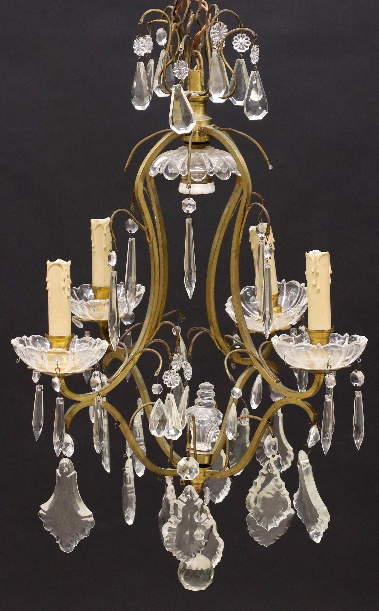 ITALIAN BRASS & CRYSTAL 5-LIGHT CHANDELIER (1 of 4)