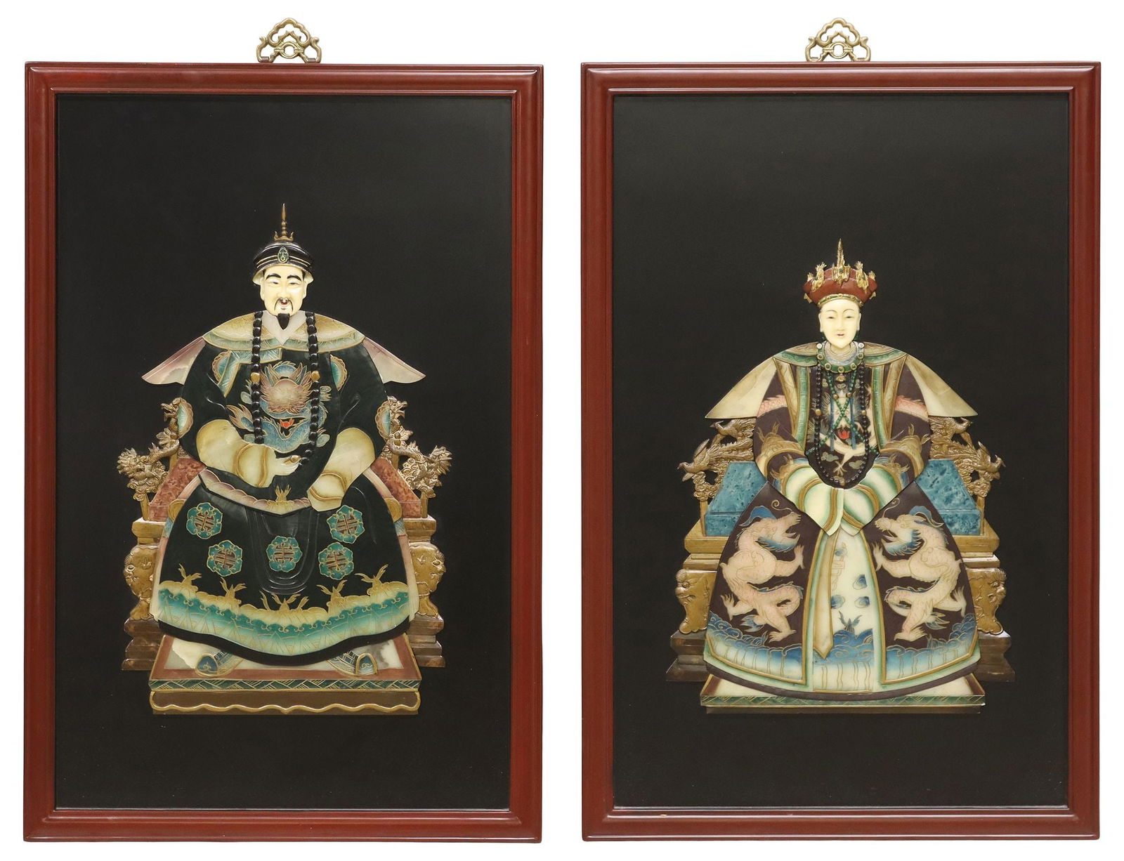 (2) DECORATIVE CHINESE PAINTED ANCESTRAL PORTRAIT WALL PANELS (1 of 4)