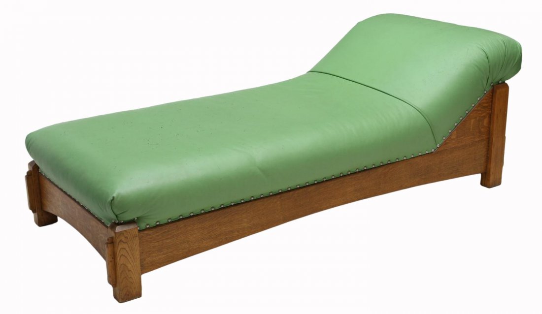 AMERICAN ARTS & CRAFTS MISSION OAK DAYBED: American Arts and Crafts mission oak daybed, early 20th c., mortise and tenon construction, need of new upholstery, 27"h, 75"l, 32"w. Start Price: $200.00