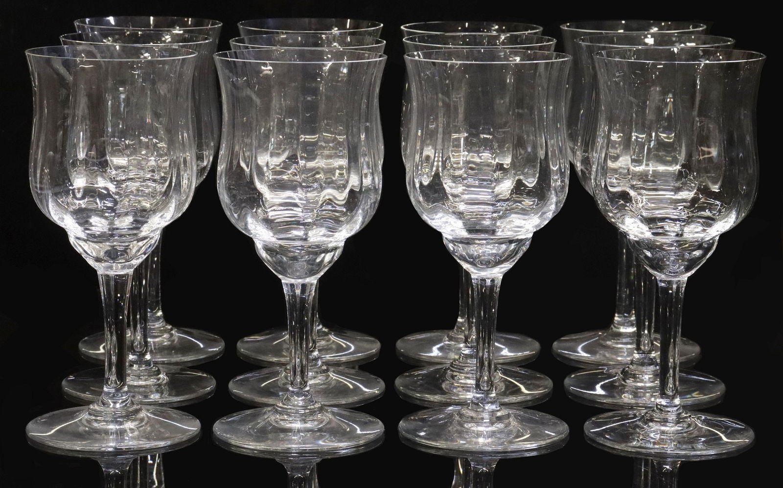 (12) FRENCH BACCARAT 'CAPRI' OPTIC CRYSTAL WATER GOBLETS (1 of 5)