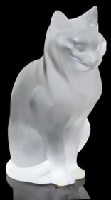 FRENCH LALIQUE FROSTED GLASS 'CHAT ASSIS' SITTING CAT FIGURE