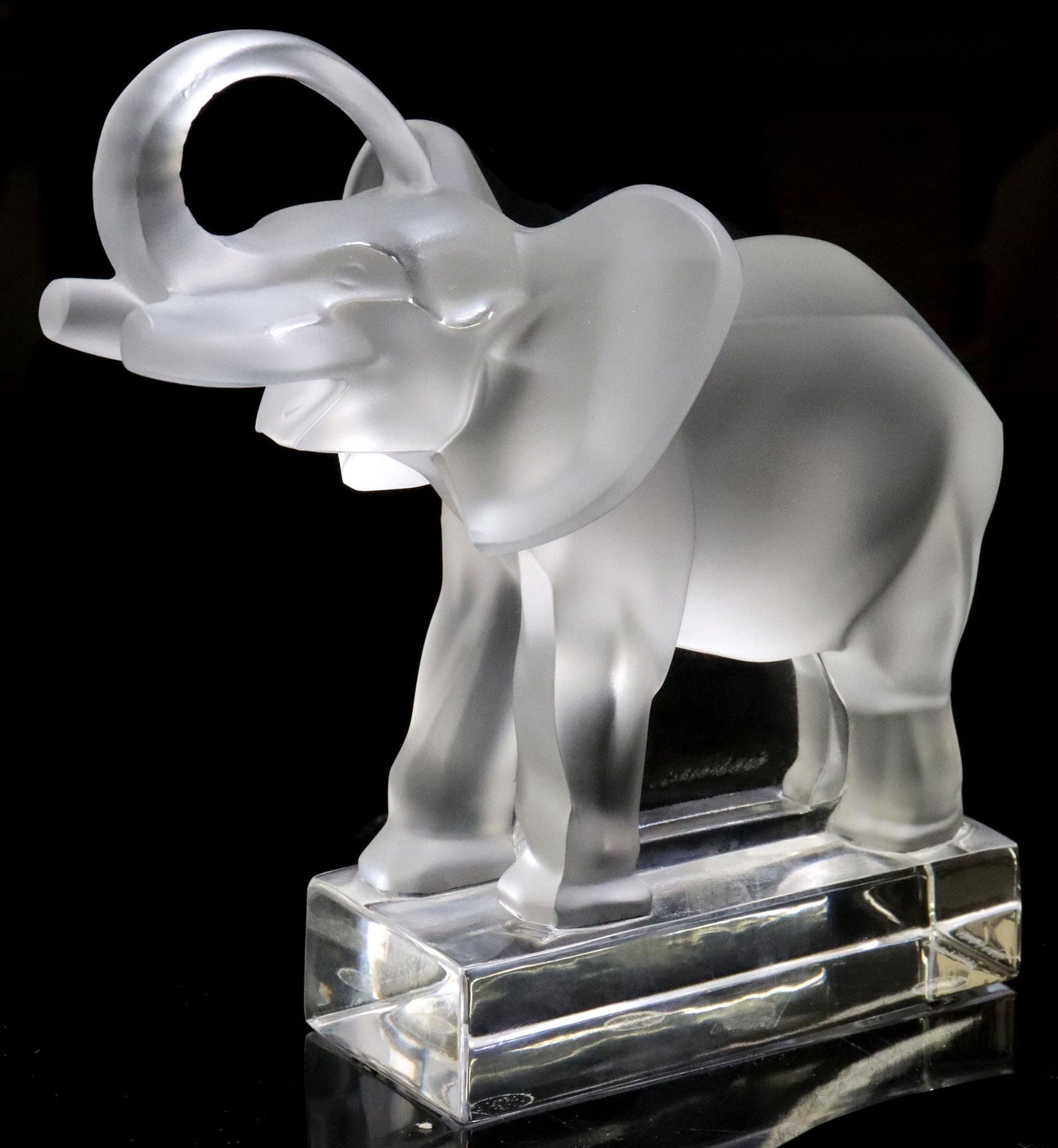 FRENCH LALIQUE FROSTED & CLEAR GLASS ELEPHANT PAPERWEIGHT (1 of 6)