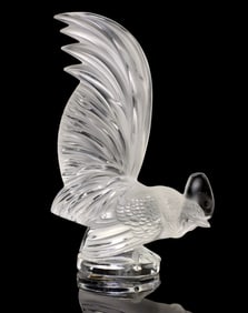 LALIQUE 'COQ NAIN' ROOSTER CAR MASCOT PAPERWEIGHT