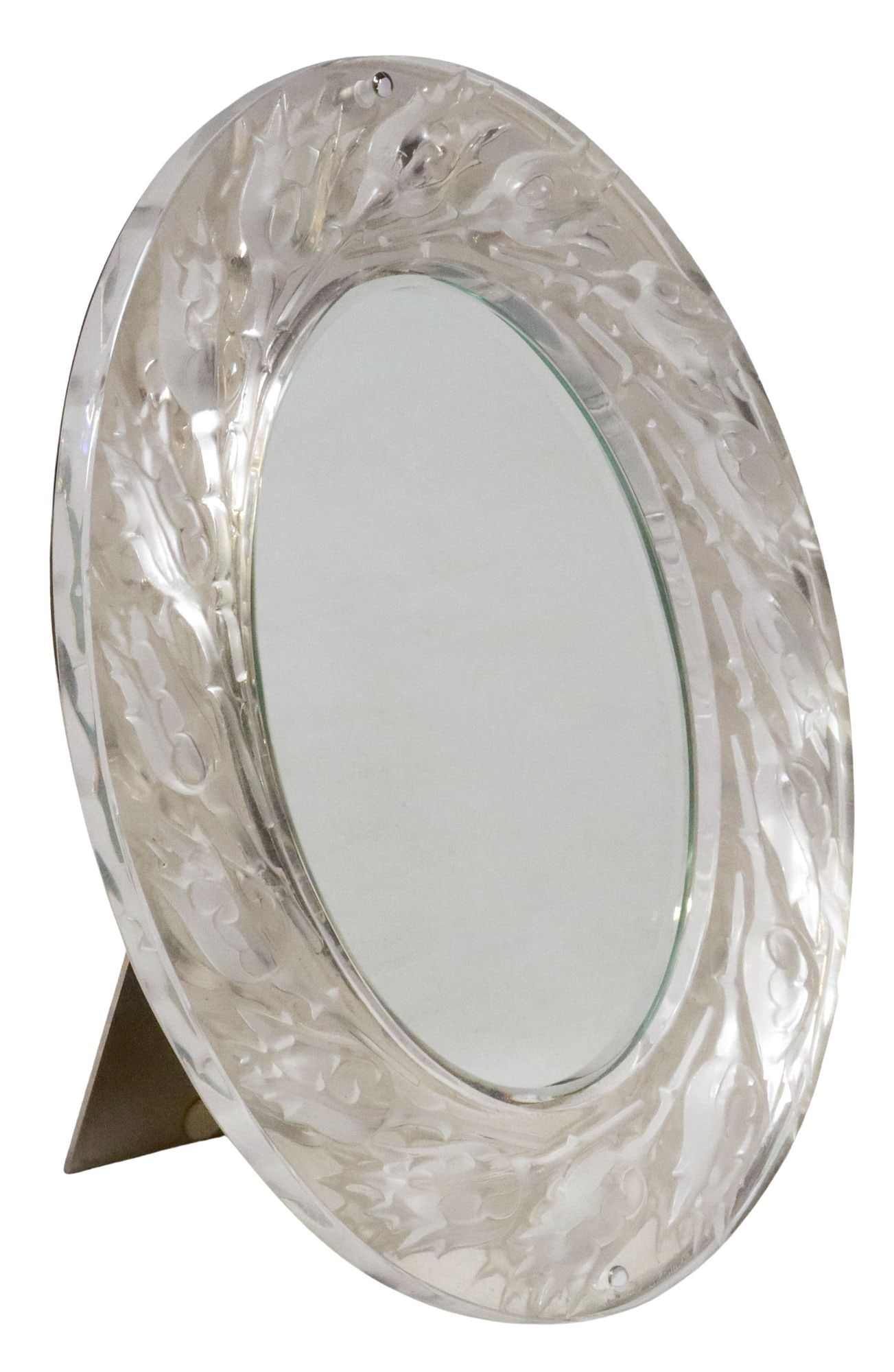 FRENCH LALIQUE ART CRYSTAL 'BOUTONS DE ROSES' TABLE MIRROR (1 of 5)