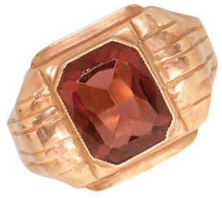 ESTATE GENTS 10KT ROSE GOLD & GLASS SIGNET RING