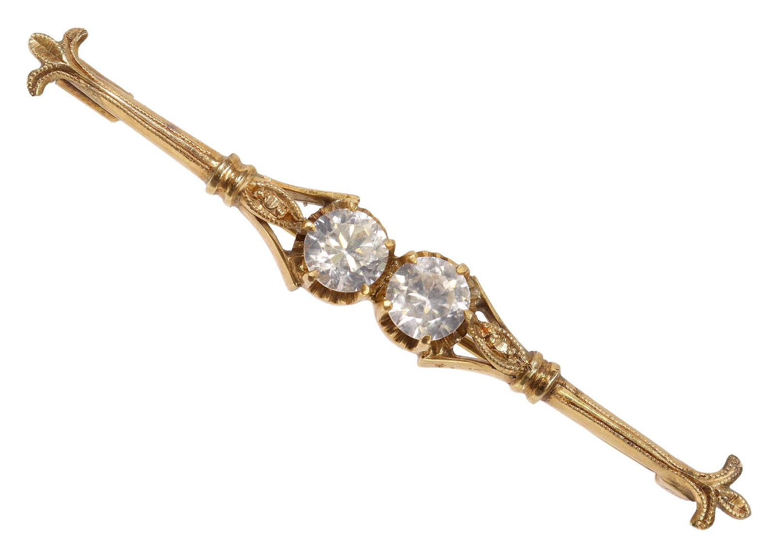 ESTATE ANTIQUE 14KT YELLOW GOLD & 1.50CTTW WHITE SAPPHIRE BAR PIN (1 of 3)