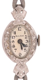 ESTATE BULOVA ART DECO PLATINUM & DIAMOND LADIES WATCH