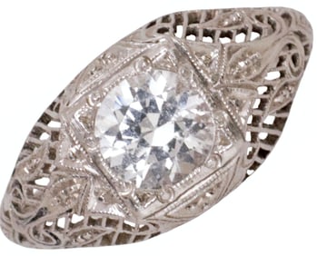 ESTATE ART DECO PLATINUM & CUBIC ZIRCONIA (CZ) SOLITAIRE RING