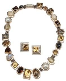 (2) ESTATE MICHAEL DAWKINS STERLING & GEMSTONE NECKLACE & EARRINGS