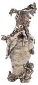 ART NOUVEAU STERLING SILVER OVERLAY PORCELAIN VASE