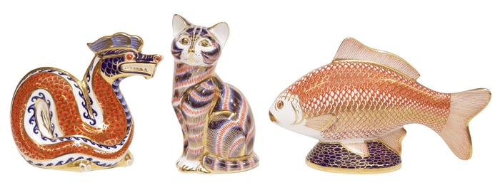 (3) ROYAL CROWN DERBY IMARI PALETTE ANIMAL PAPERWEIGHT FIGURES