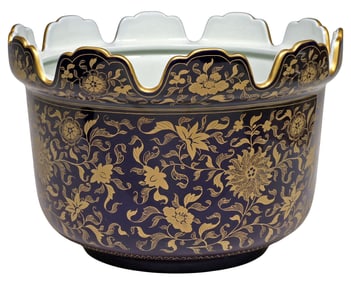 LARGE MOTTAHEDEH PARCEL-GILT COBALT BLUE MONTEITH-FORM PLANTER/ JARDINIERE