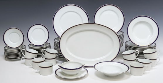 (75) LIMOGES RAYNAUD 'DIPLOMAT BLUE' PORCELAIN DINNER SERVICE FOR 12