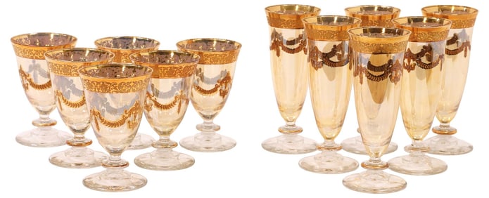 (12) ITALIAN GOLD-ENCRUSTED CRYSTAL STEMWARE