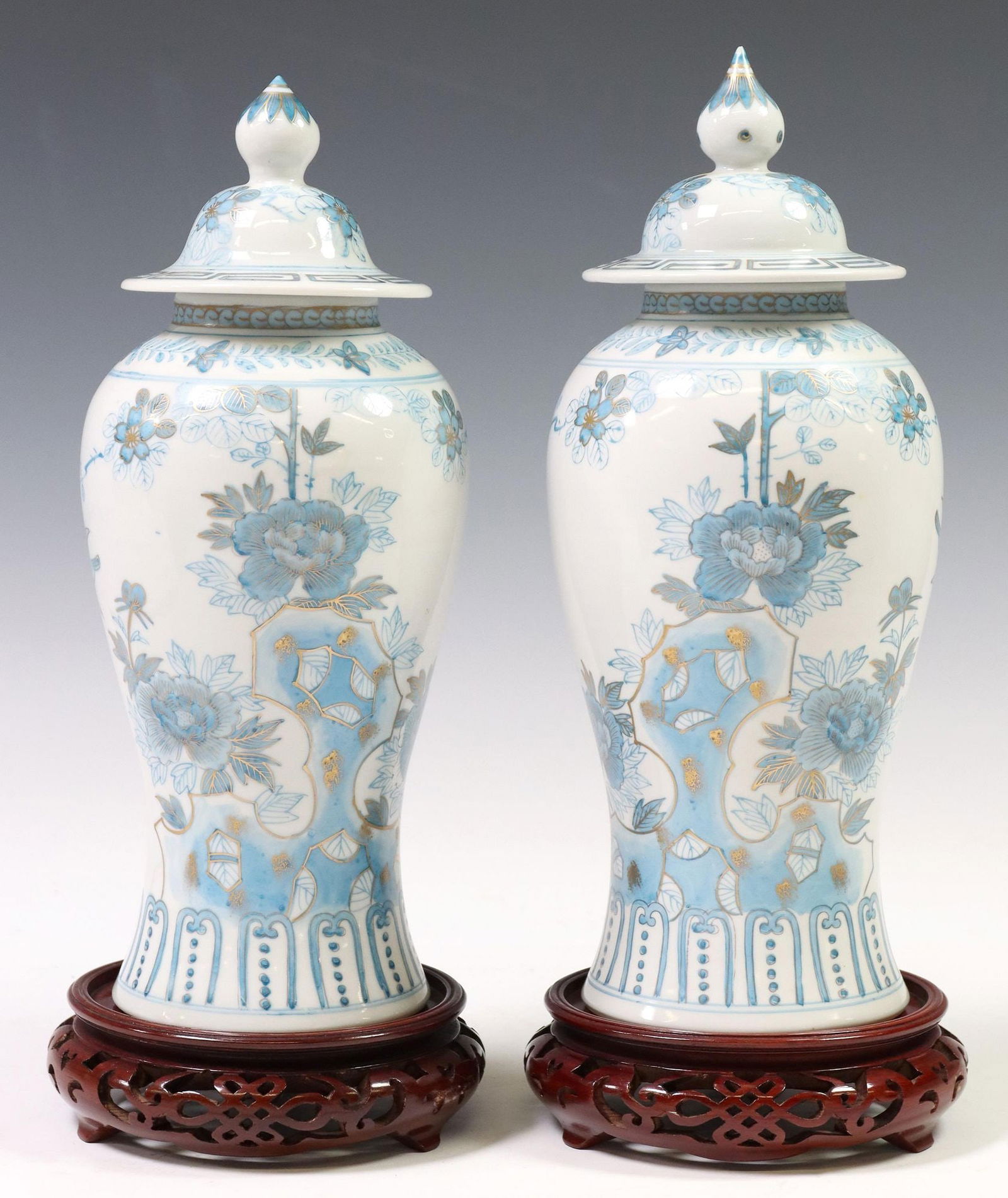 (2) CHINOISERIE BLUE & WHITE PORCELAIN VASES & COVERS (1 of 3)