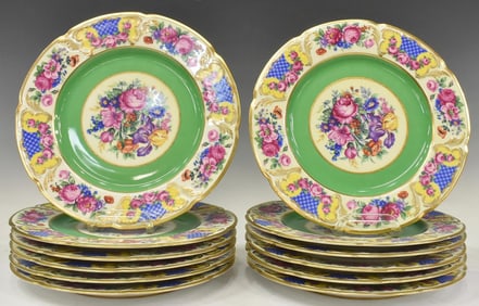 (12) CZECH BLACK KNIGHT PARCEL-GILT PORCELAIN CHARGERS