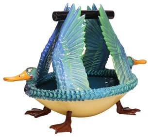 BILL SURWOROFF (B.1952) STUDIO ART POTTERY DUCK BASKET SCULPTURE