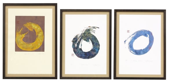 (3) MARIO URIBE (B.1943) ZEN CALLIGRAPHY CIRCLE SERIGRAPHS