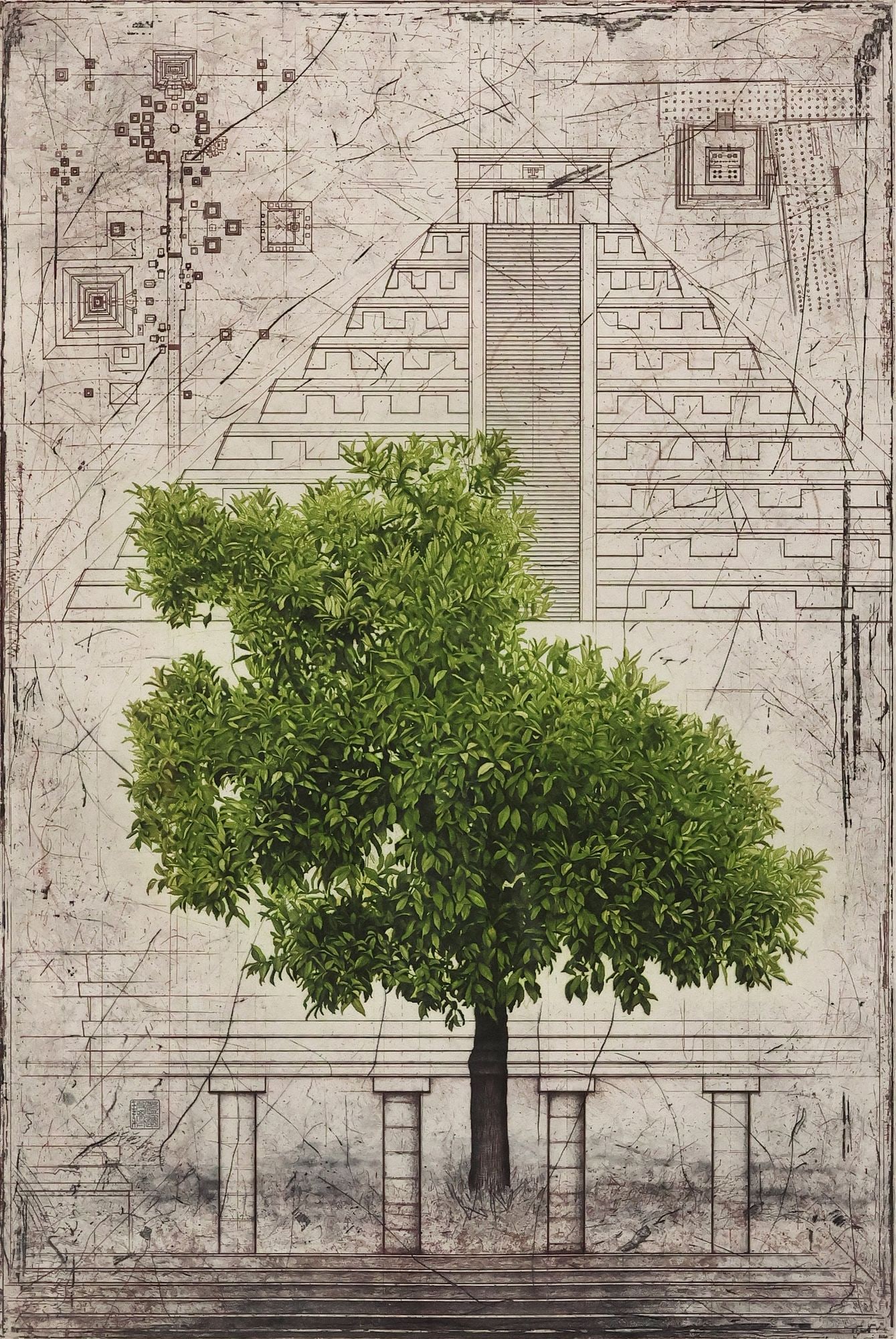 DAVID SMITH-HARRISON (B.1959) HAND-COLORED ETCHING 'YUCATAN' (1 of 5)