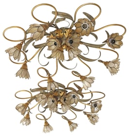 (2) ITALIAN PARCEL-GILT IRON & SHELL 13-LIGHT CEILING LAMP