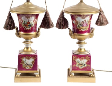 (2) VIENNA STYLE PORCELAIN VASES MOUNTED AS TABLE LAMPS