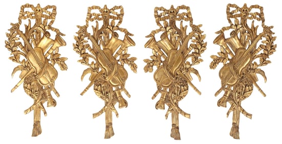 (4) LOUIS XVI STYLE GILTWOOD MUSICAL TROPHIES, 43"H