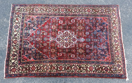 HAND-TIED PERSIAN HAMADAN RUG, 4'11" X 3'4"
