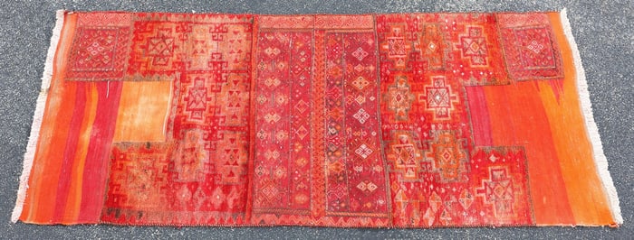 HAND-WOVEN PERSIAN SHIRAZ CAMEL SADDLE BLANKET OR RUG, 7'2" X 3'4"